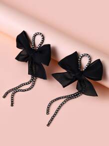 Bow Decor Drop Earrings Valentines - Black - View 3