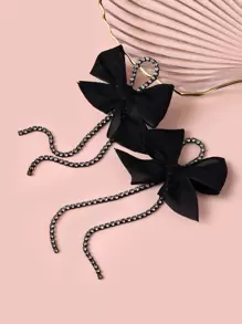 Bow Decor Drop Earrings Valentines - Black - View 4