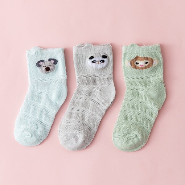 

3pairs Kids Animal Print Crew Socks, Multicolor