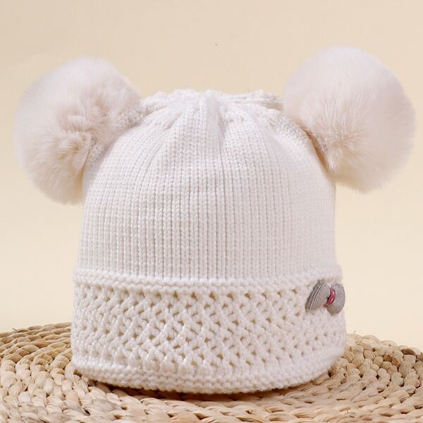 

Toddler Girls Pom Pom Decor Beanie, White
