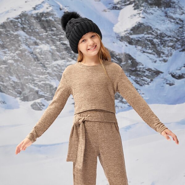 

Girls Marled Knit Tee & Knot Front Pants, Khaki