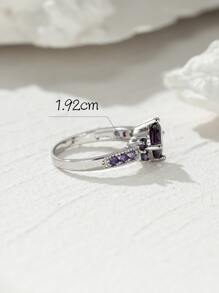 Vanel 1 件时尚简约圆形紫色和二月诞生石套装戒指，非常适合作为情侣礼物 - 紫色 - 查看 3