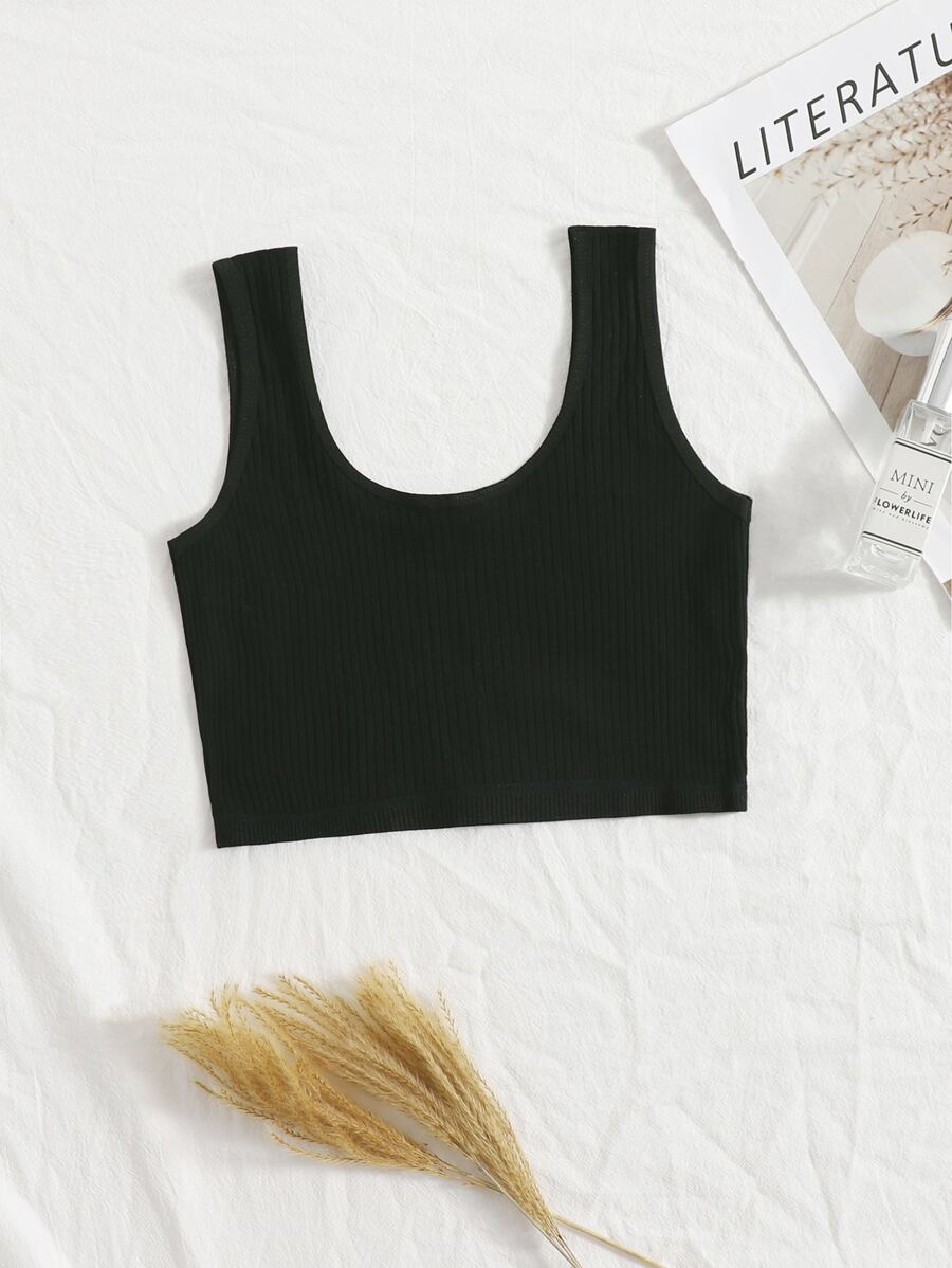 Plain Rib Bralet - Black - View 1