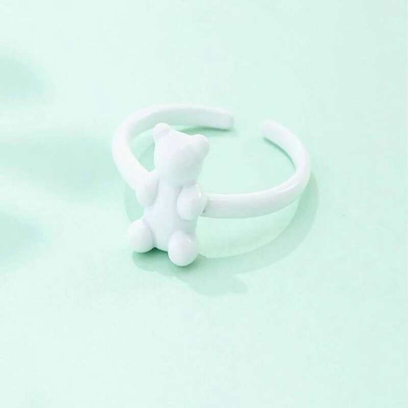 

Bear Decor Cuff Ring, White