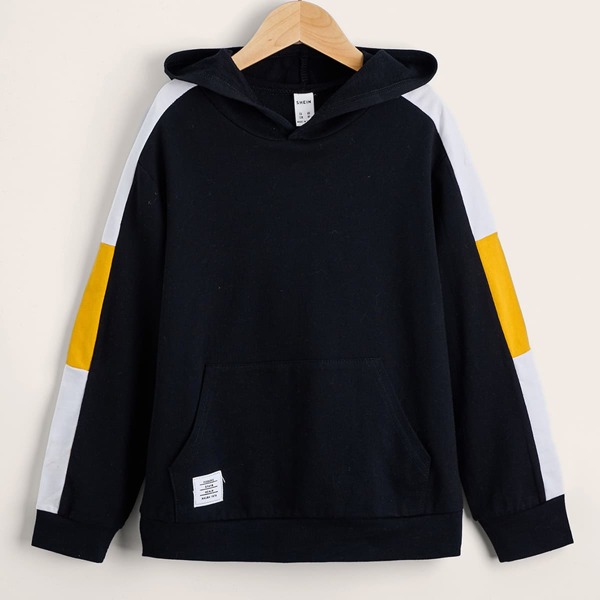 

Boys Patched Kangaroo Pocket Hoodie, Black