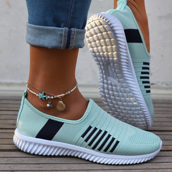 

Striped Pattern Knit Slip On Sneakers, Green
