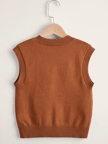 SHEIN Toddler Girls Solid Sweater Vest - Brown - View 2