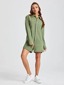 Jumpsuit unicolor tapeta con cremallera mezclilla - Verde militar - Ver 3