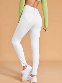 SHEIN Essnce High Waist Skinny Jeans - White - View 1