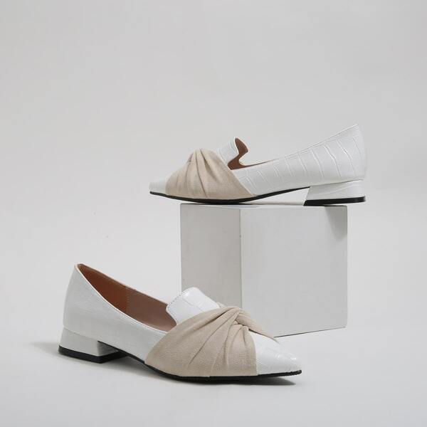 

Crocodile Embossed Twist Design Loafers, White
