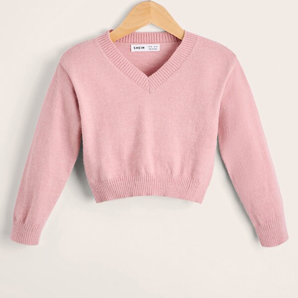 

Toddler Girls V-neck Solid Sweater, Coral pink