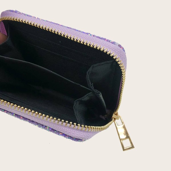 

Metallic Decor Zip Small Wallet, Purple
