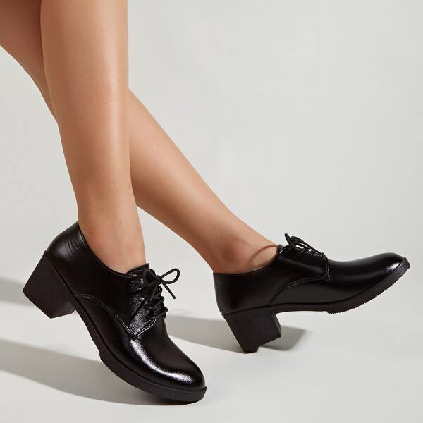 

Lace-up Front Chunky Heeled Oxfords, Black