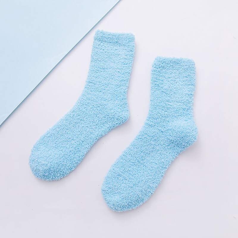 

Solid Fluffy Crew Socks, Blue