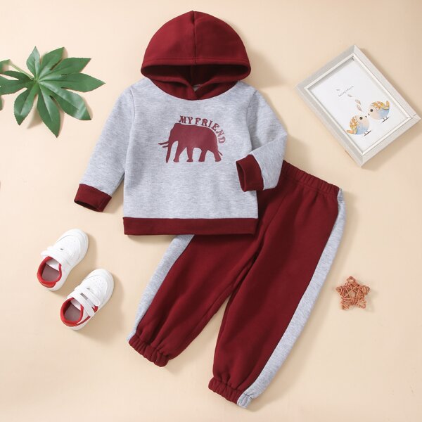 

Toddler Boys Elephant & Letter Graphic Hoodie & Contrast Side Seam Sweatpants, Multicolor