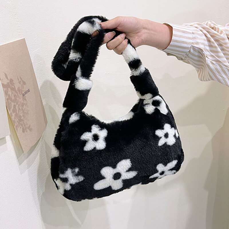 

Flower Print Shoulder Bag, Black and white