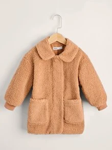 SHEIN 小男童口袋貼布絨毛外套