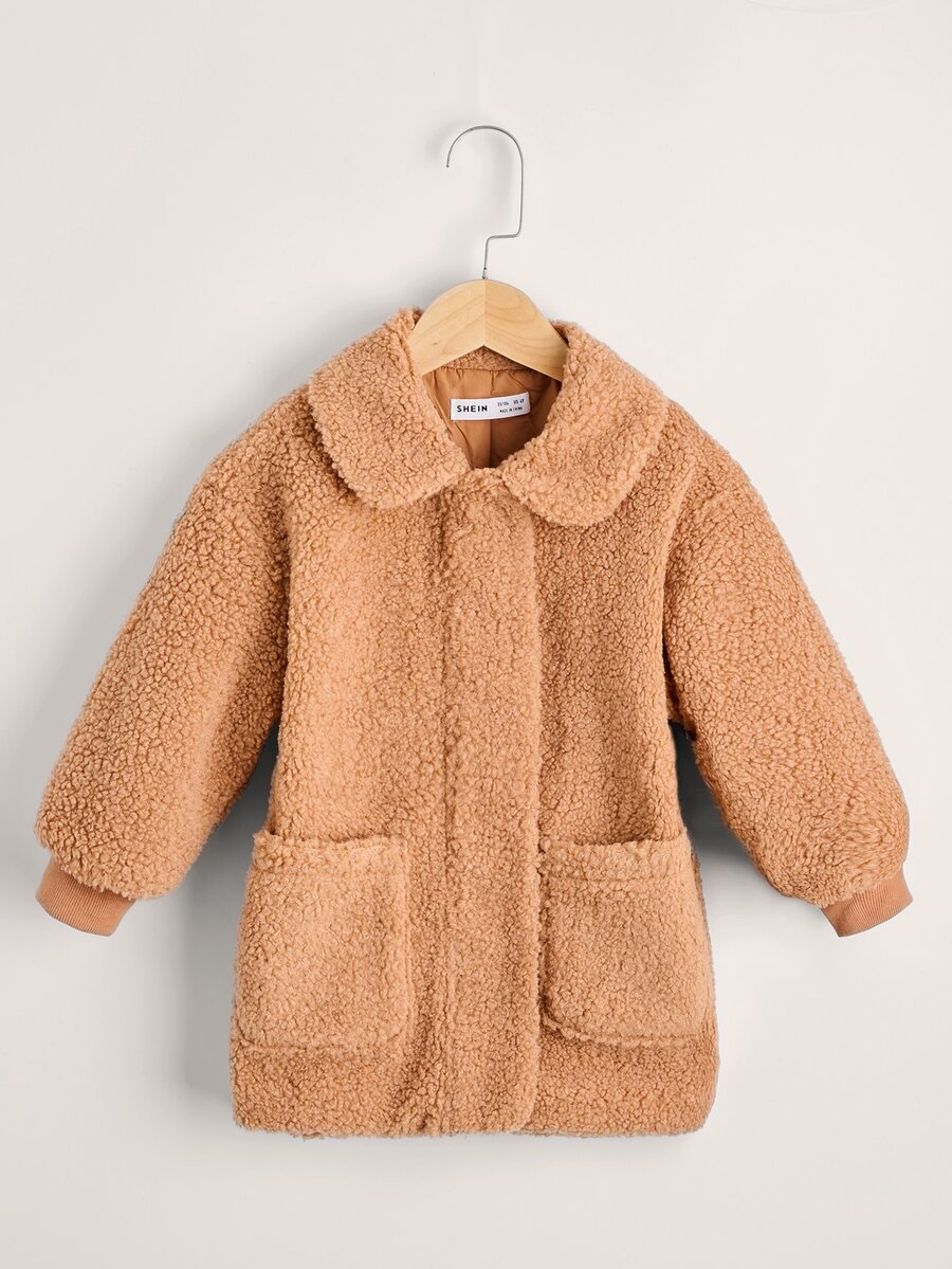 SHEIN 小男童口袋貼布絨毛外套