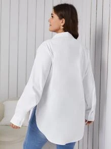 SHEIN Essnce Plus Curved Hem Shirt - White - View 2