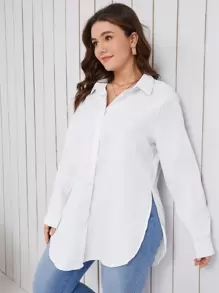 SHEIN Essnce Plus Curved Hem Shirt - White - View 5