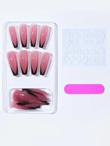 24入組法式假指甲和1張織帶和1入組指甲銼 - 紅色 - 查看 4