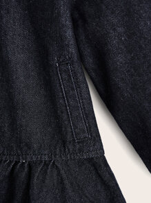 SHEIN Toddler Girls Zip Up Ruffle Hem Denim Bomber Jacket - Dark Wash - View 3