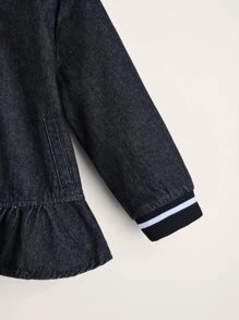 SHEIN Toddler Girls Zip Up Ruffle Hem Denim Bomber Jacket - Dark Wash - View 4