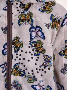 SHEIN Toddler Girls Floral & Butterfly Print Raglan Sleeve Hooded Jacket - Multicolor - View 4