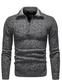 Manfinity Homme Men Marled Knit Quarter Zipper Jumper - Dark Grey - View 1