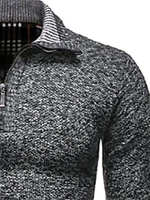 Manfinity Homme Men Marled Knit Quarter Zipper Jumper - Dark Grey - View 3