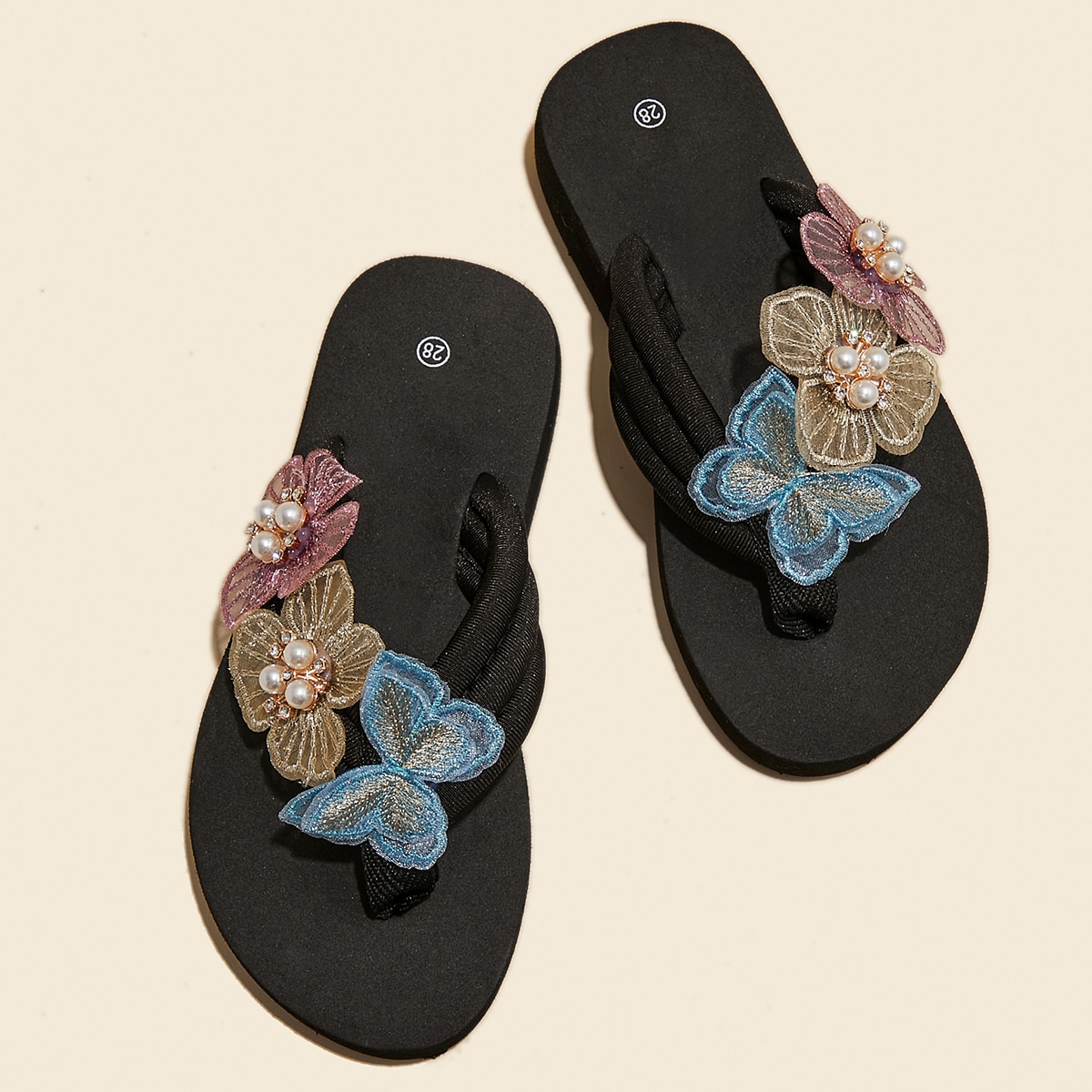 для девочек Вьетнамки бабочка с аппликацией