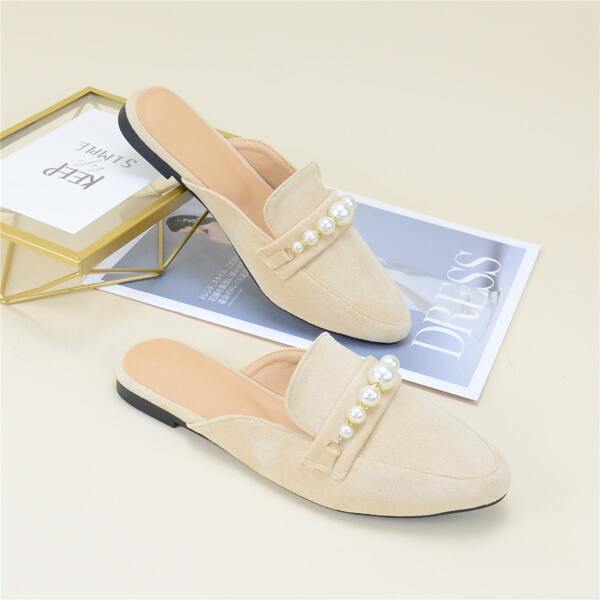 

Faux Pearl Decor Mules, Apricot