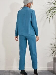 Solid Corduroy Suit Set - Blue - View 2
