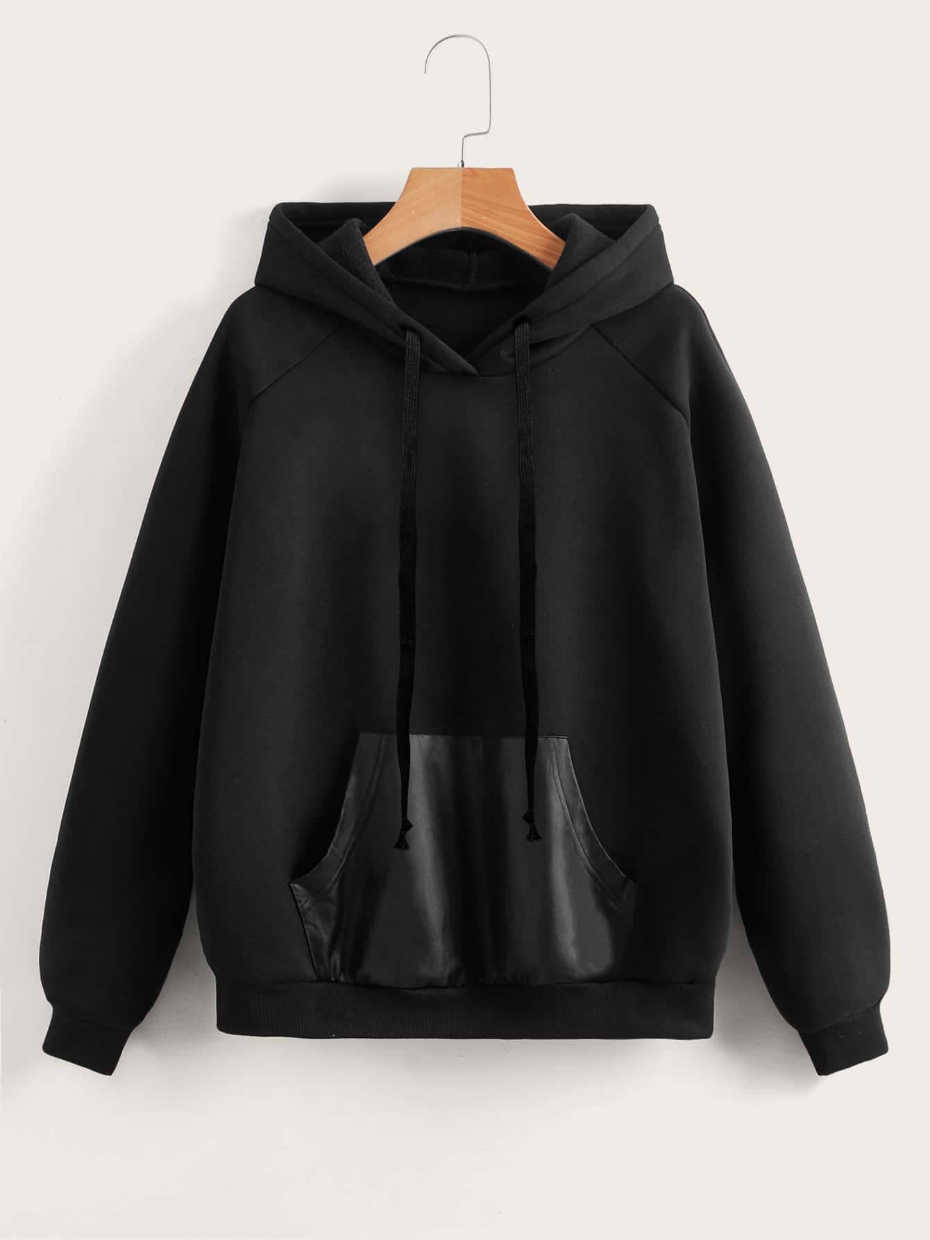 Solid Kangaroo Pocket Hoodie - Black - View 1