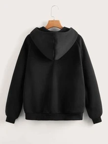 Solid Kangaroo Pocket Hoodie - Black - View 2