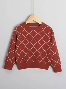 Chico joven Jersey con patrón de hombros caídos - Café integral - Ver 1