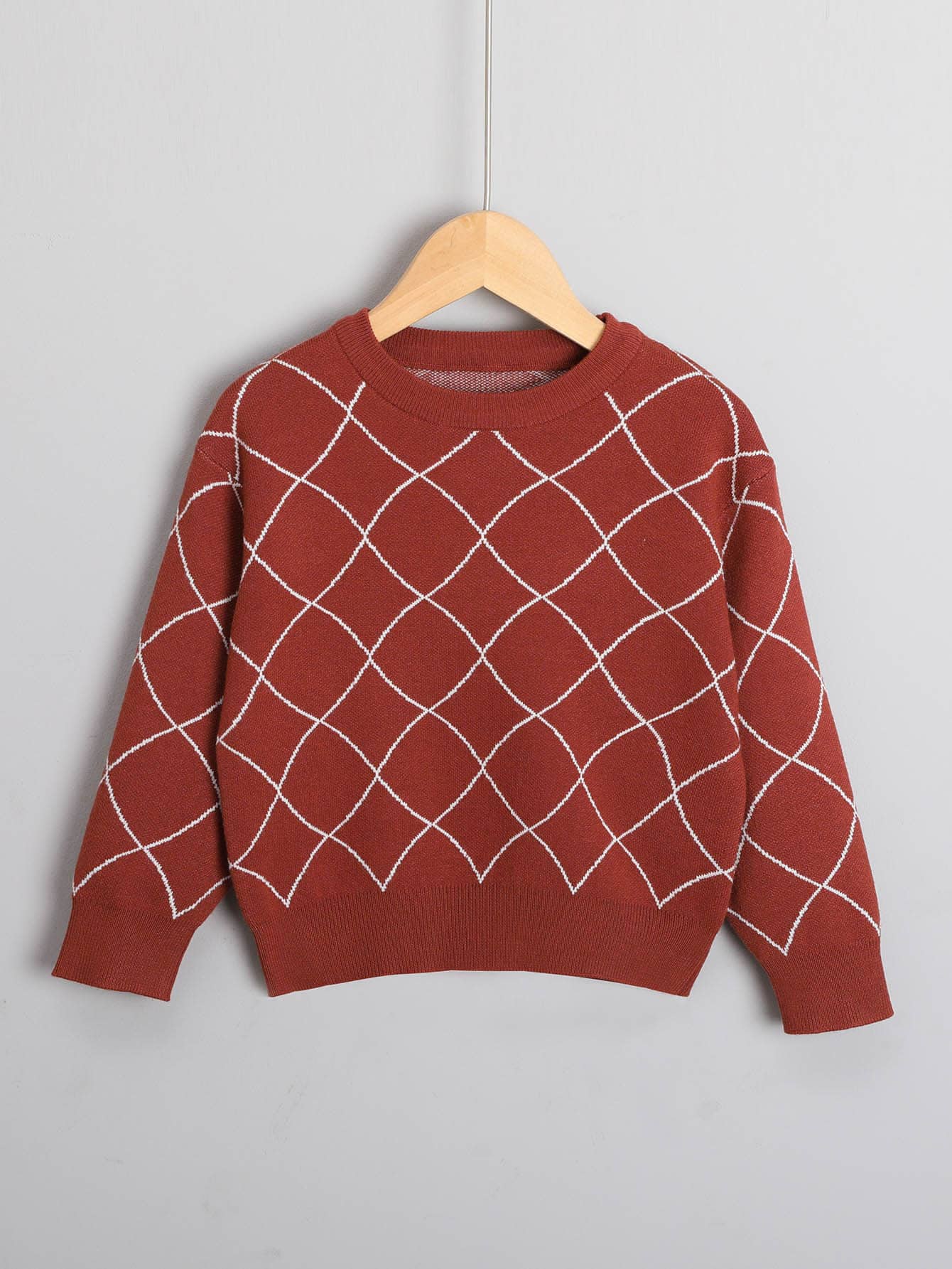 Chico joven Jersey con patrón de hombros caídos - Café integral - Ver 1