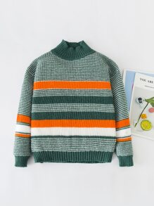 Girls Striped Pattern Colourblock Jumper - Multicolor - View 1
