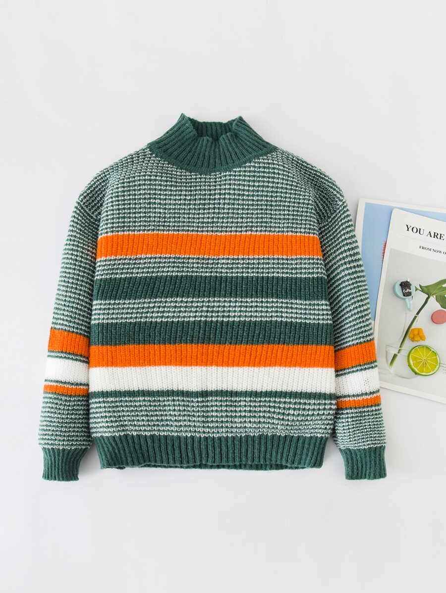 Girls Striped Pattern Colourblock Jumper - Multicolor - View 1
