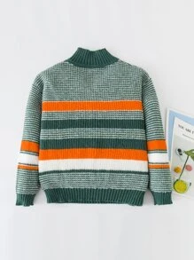 Girls Striped Pattern Colourblock Jumper - Multicolor - View 2
