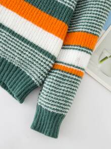 Girls Striped Pattern Colourblock Jumper - Multicolor - View 4