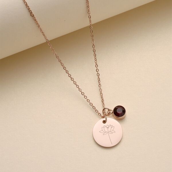 

Flower Detail Round Charm Necklace, Rose gold