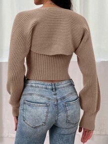 Chiquease Ripped Knit Knit Tube Top With Bolero - Camel - View 2