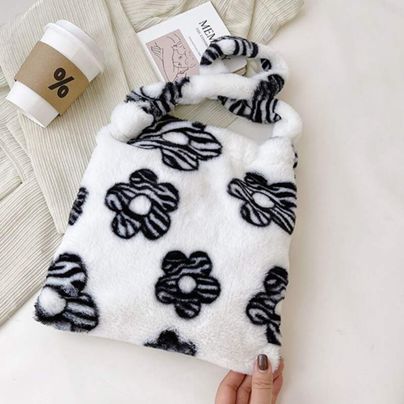 

Flower Print Shoulder Bag, Black and white