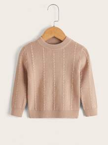 嬰兒麻花編織套頭毛衣 - 卡其色 - 查看 1