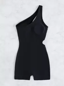 SHEIN Swim Summer Beach One Shoulder Cut Out One Piece Swimsuit - Black - View 5