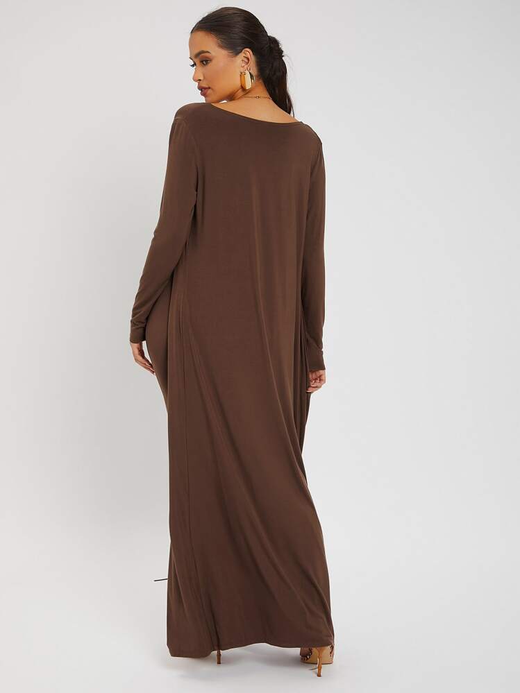 SHEIN SXY Split Hem Tube Bodycon Dress & Open Front Coat - Coffee Brown - View 2
