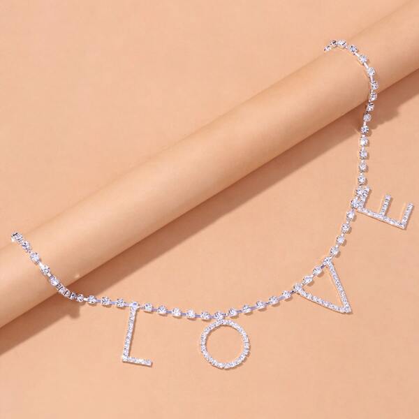 

Rhinestone Letter Charm Body Chain, Silver