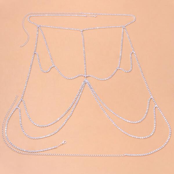 

Rhinestone Decor Body Chain, Silver
