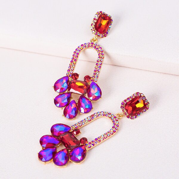 

Rhinestone Decor Geometric Drop Earrings, Hot pink
